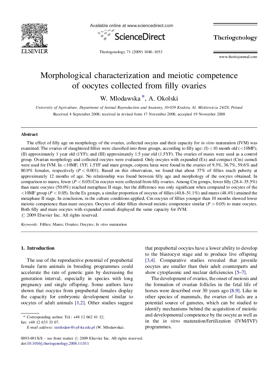 Morphological characterization and meiotic competence of oocytes collected from filly ovaries