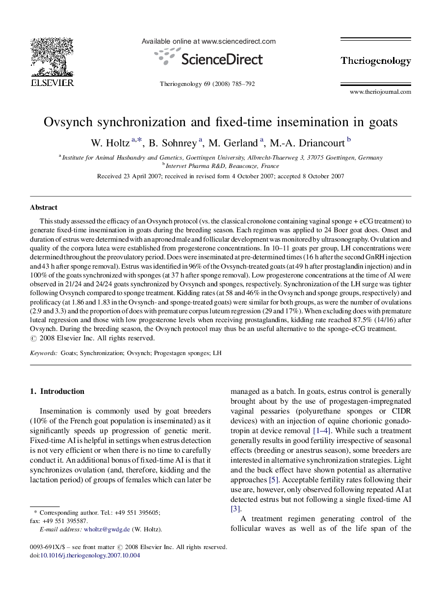 Ovsynch synchronization and fixed-time insemination in goats