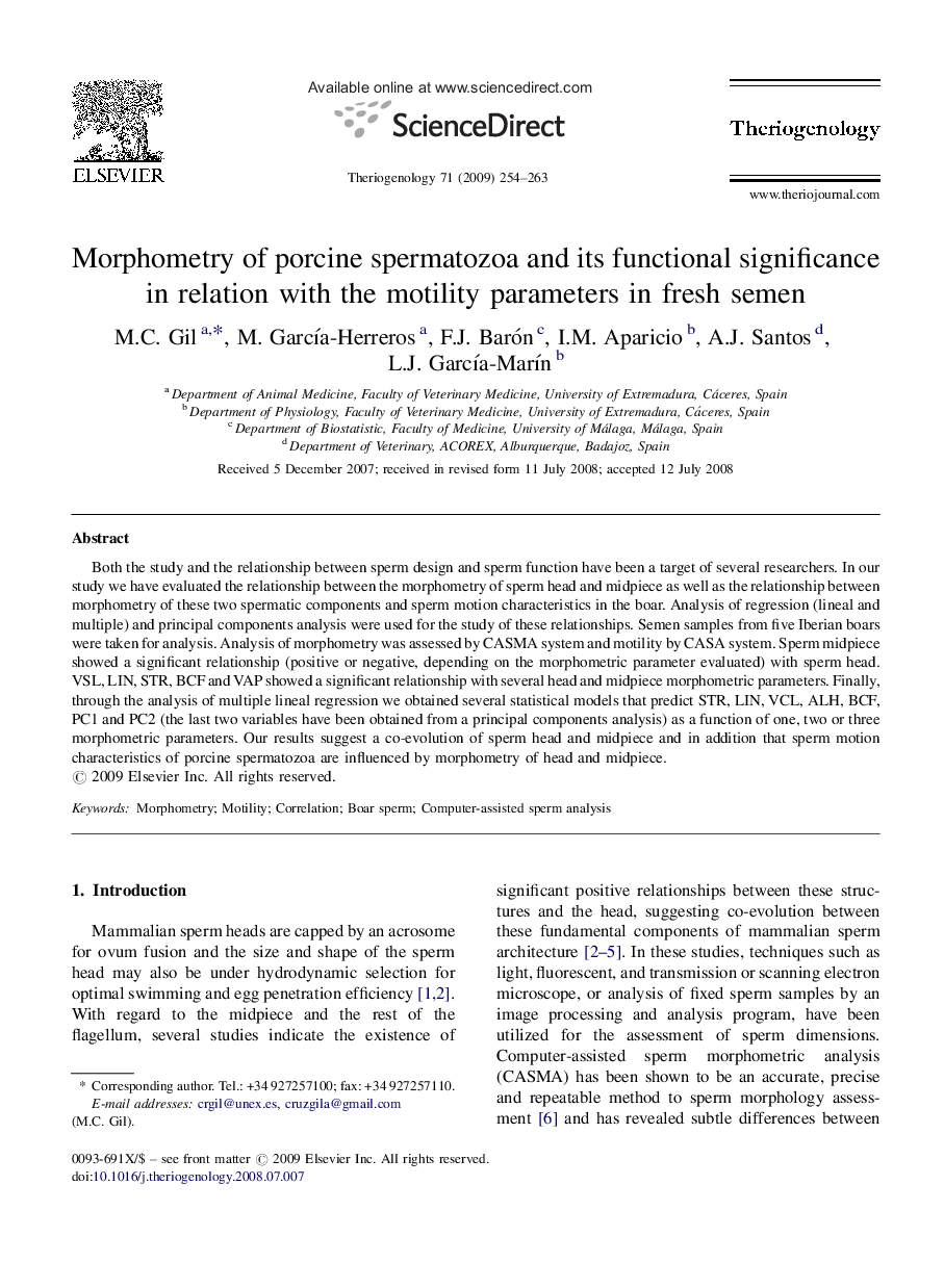 Morphometry of porcine spermatozoa and its functional significance in relation with the motility parameters in fresh semen