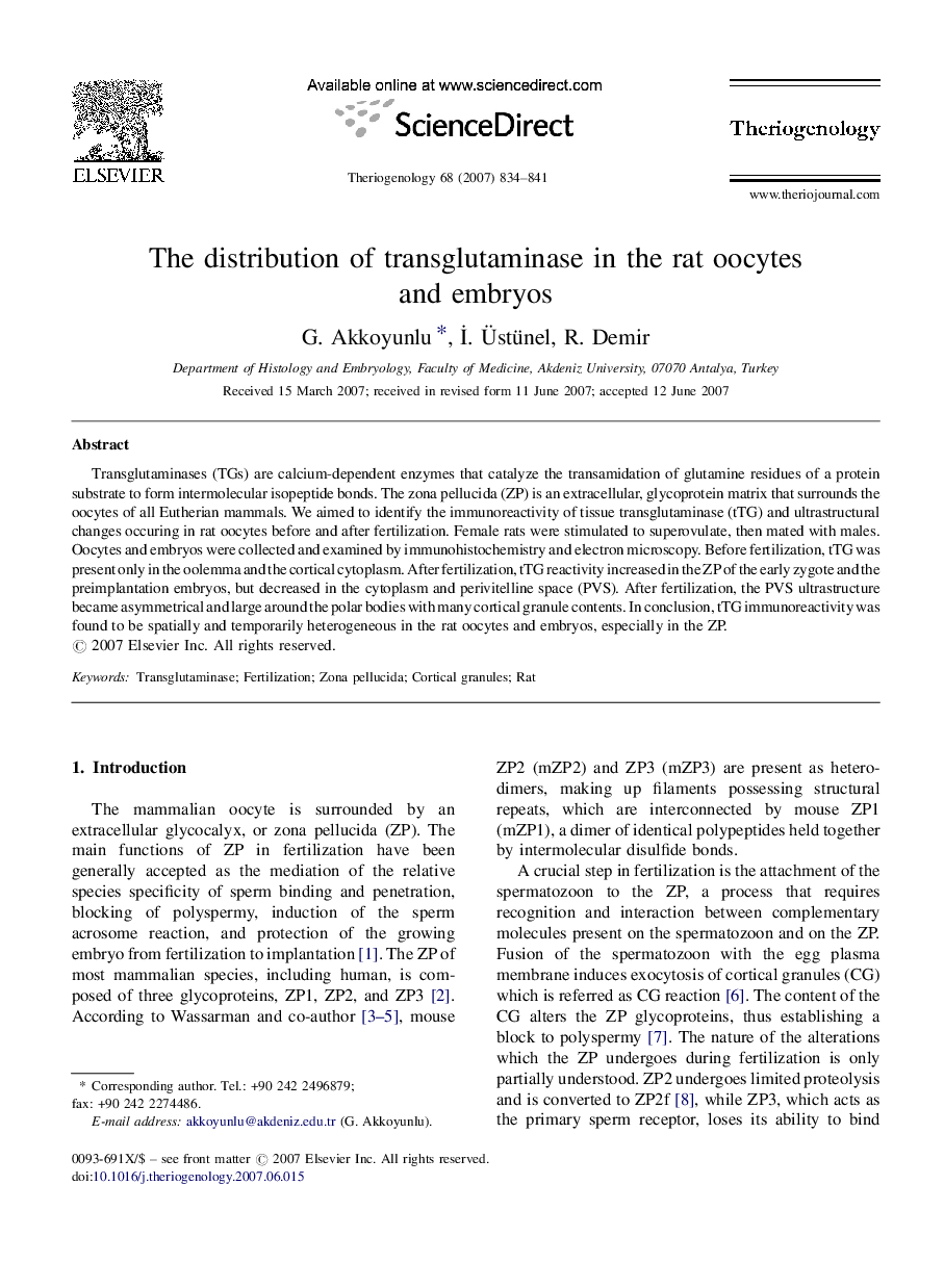 The distribution of transglutaminase in the rat oocytes and embryos