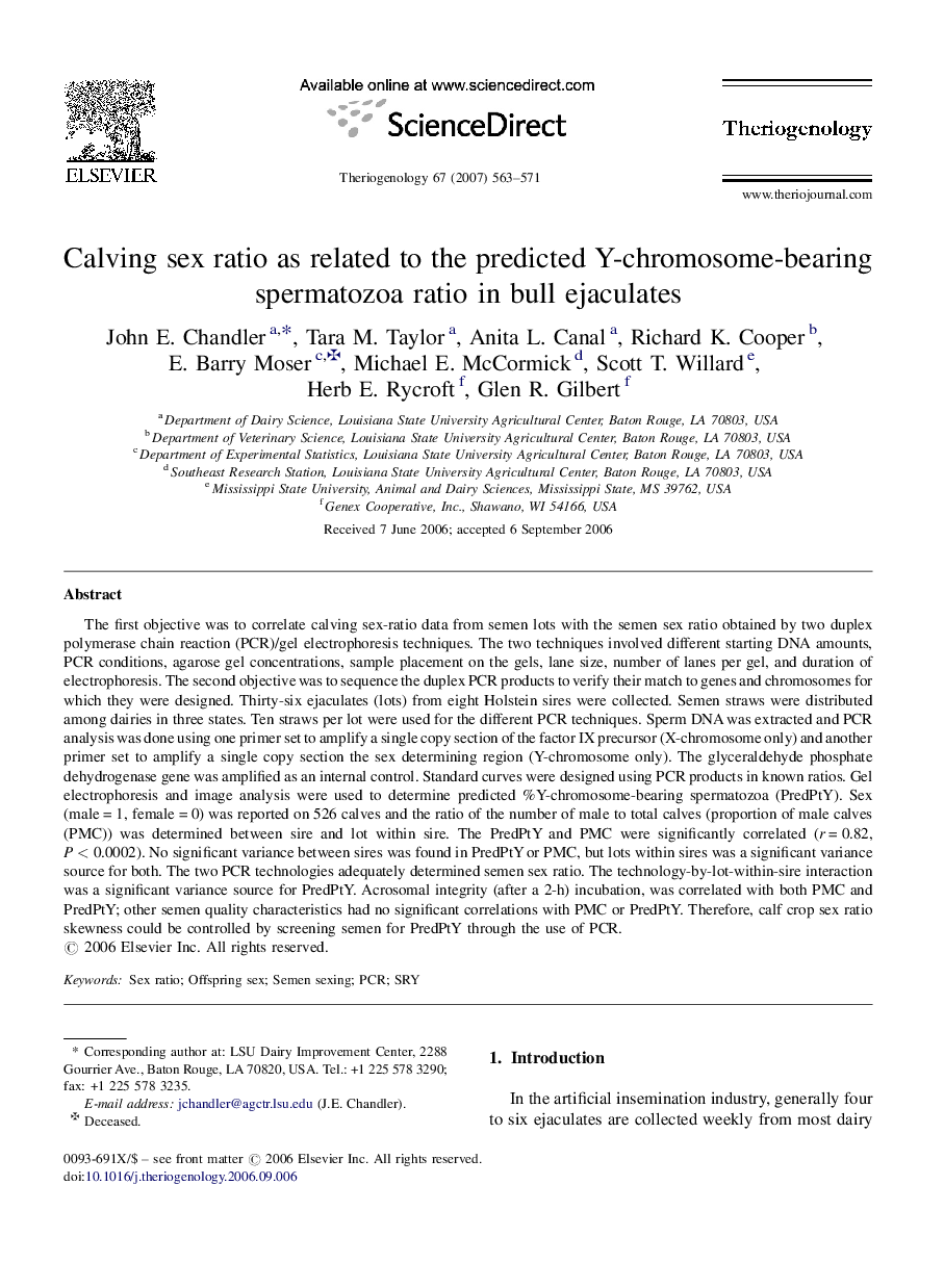 Calving sex ratio as related to the predicted Y-chromosome-bearing spermatozoa ratio in bull ejaculates