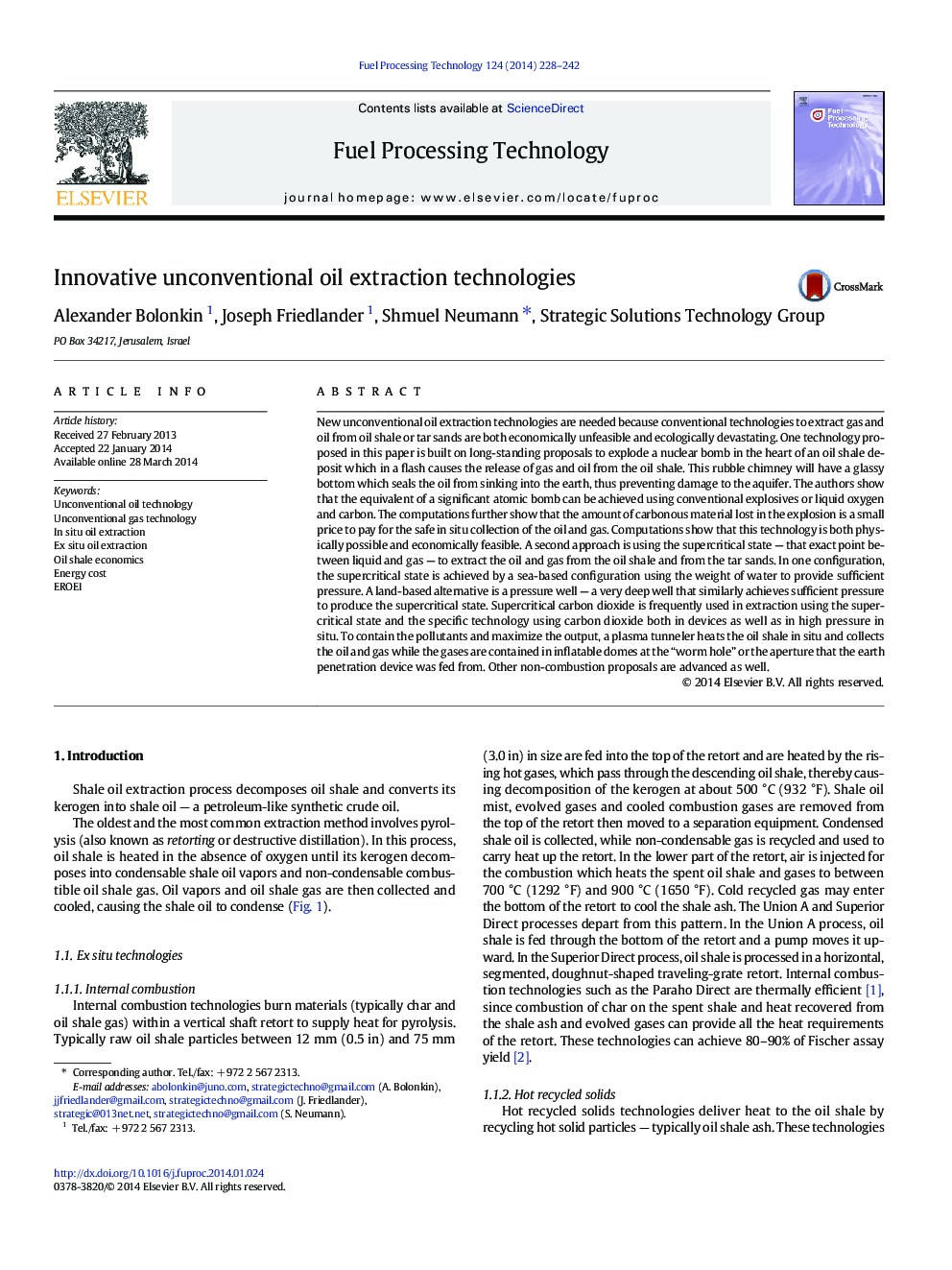 Innovative unconventional oil extraction technologies