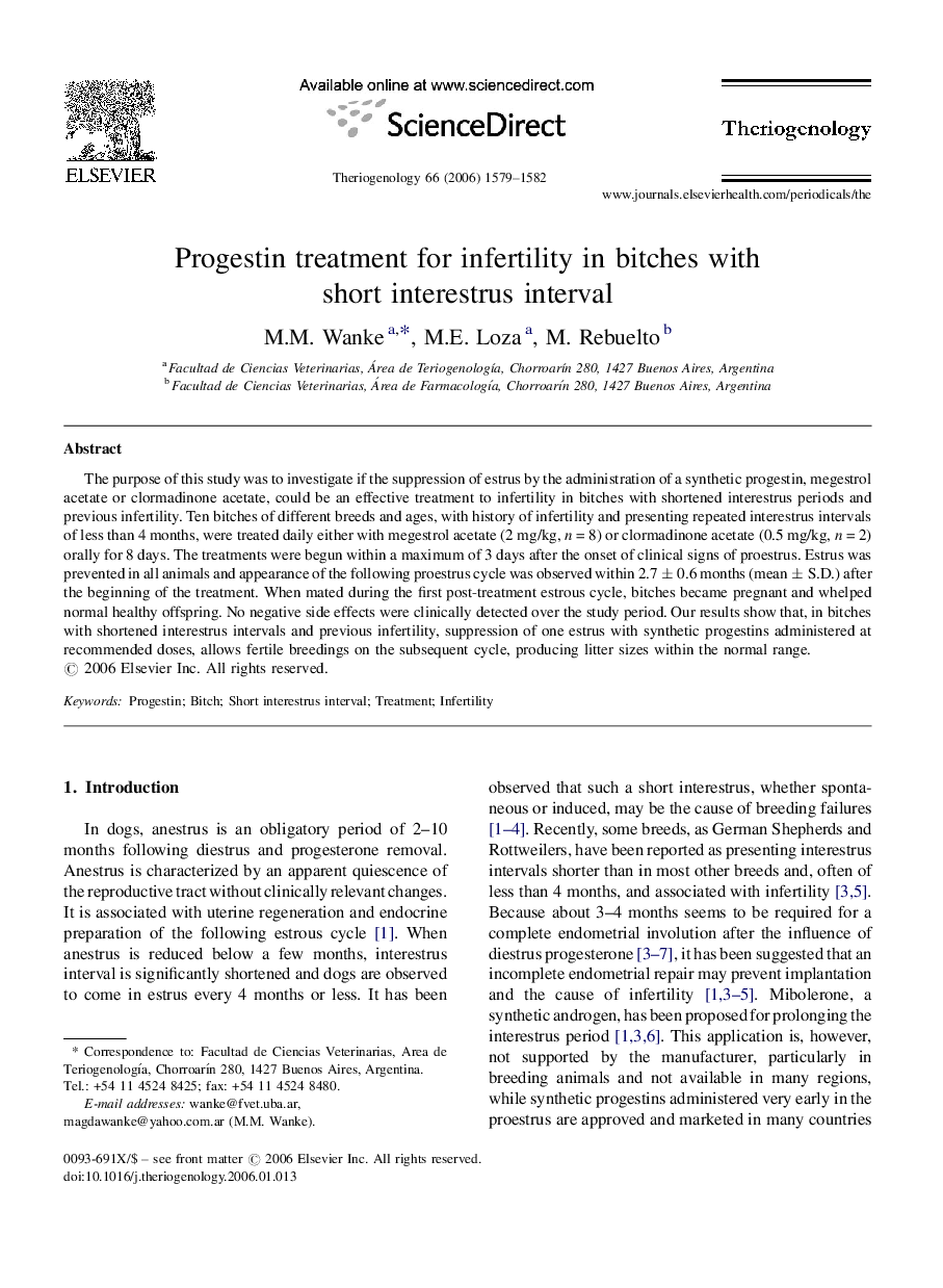 Progestin treatment for infertility in bitches with short interestrus interval