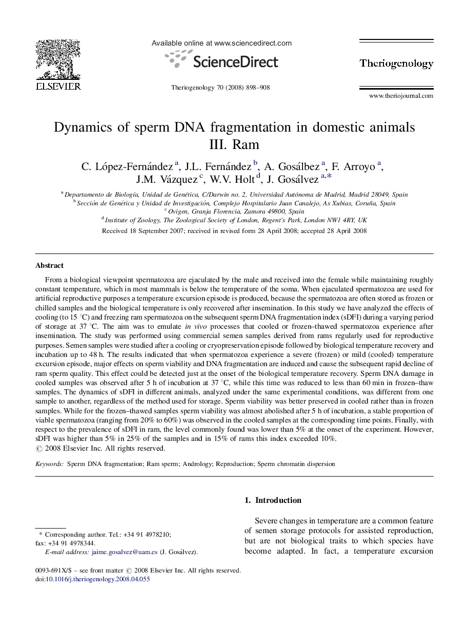 Dynamics of sperm DNA fragmentation in domestic animals: III. Ram