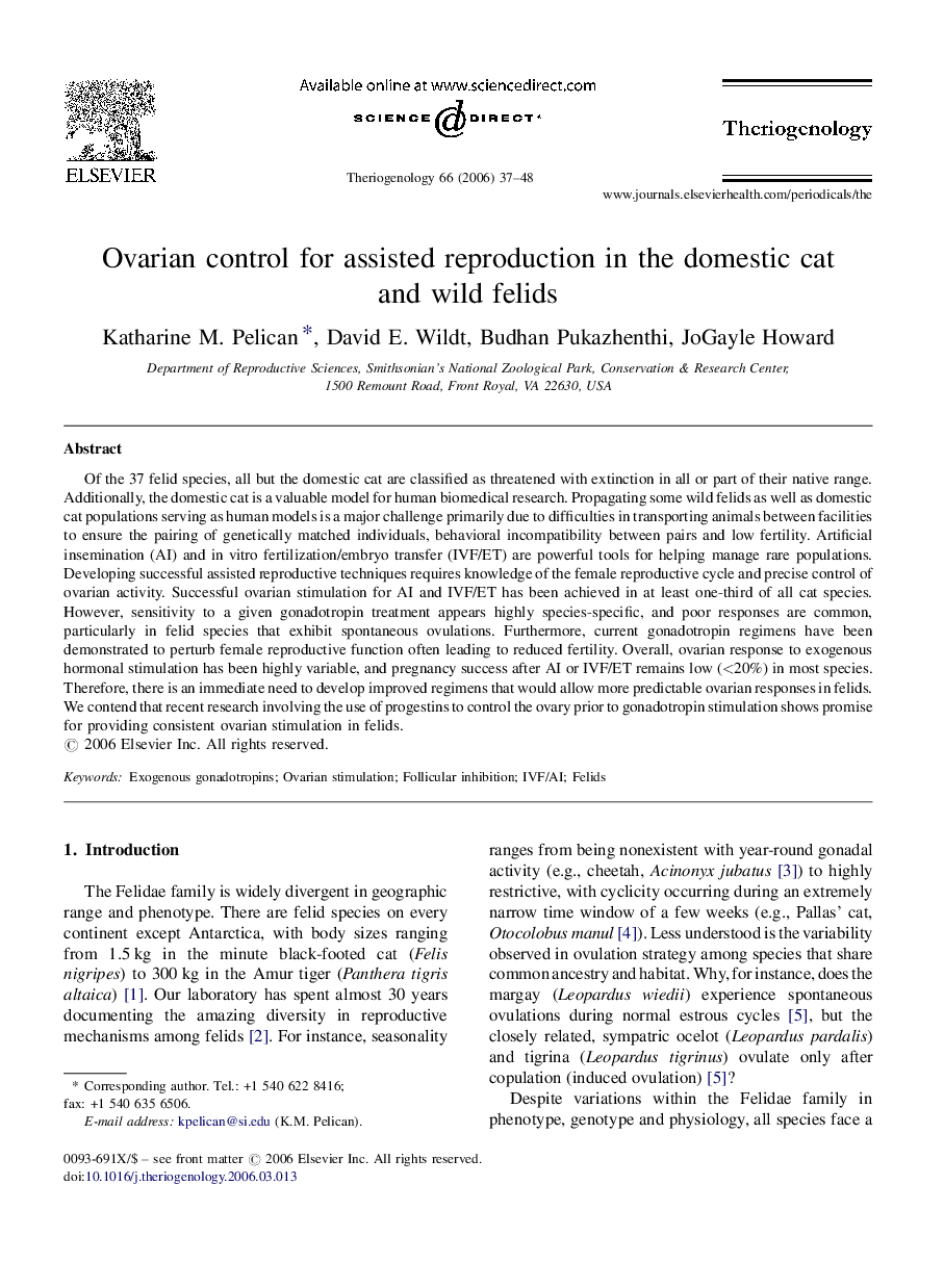 Ovarian control for assisted reproduction in the domestic cat and wild felids