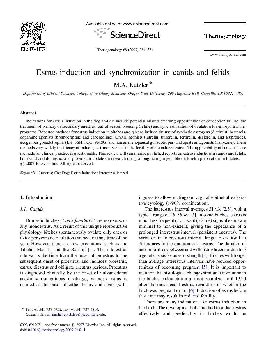 Estrus induction and synchronization in canids and felids