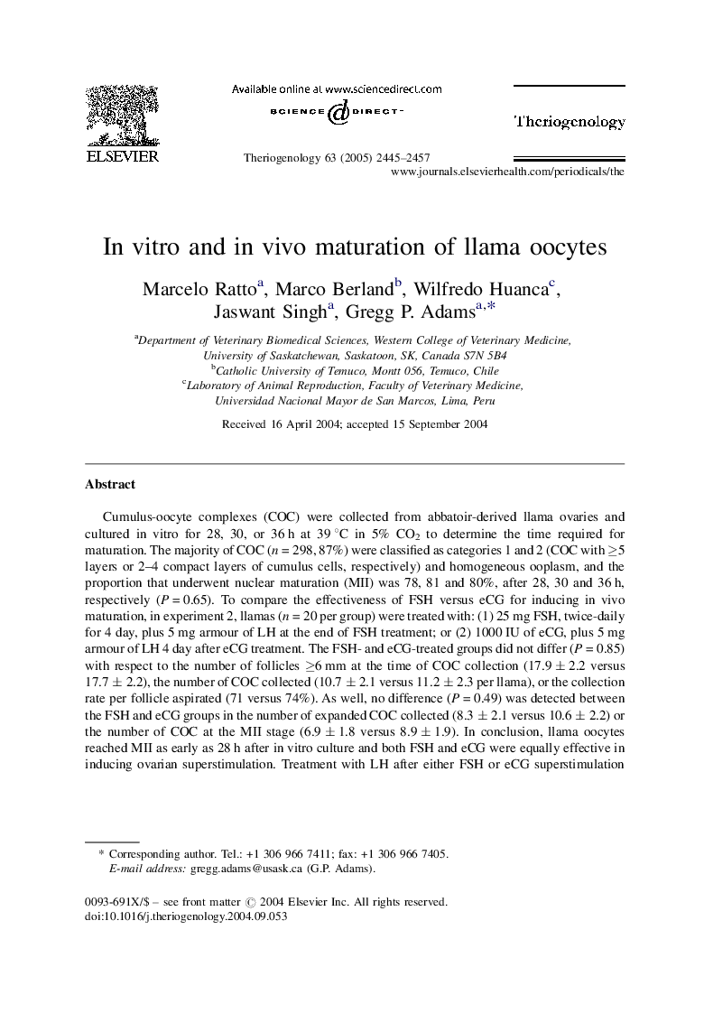 In vitro and in vivo maturation of llama oocytes