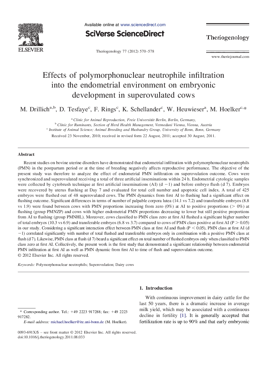 Effects of polymorphonuclear neutrophile infiltration into the endometrial environment on embryonic development in superovulated cows