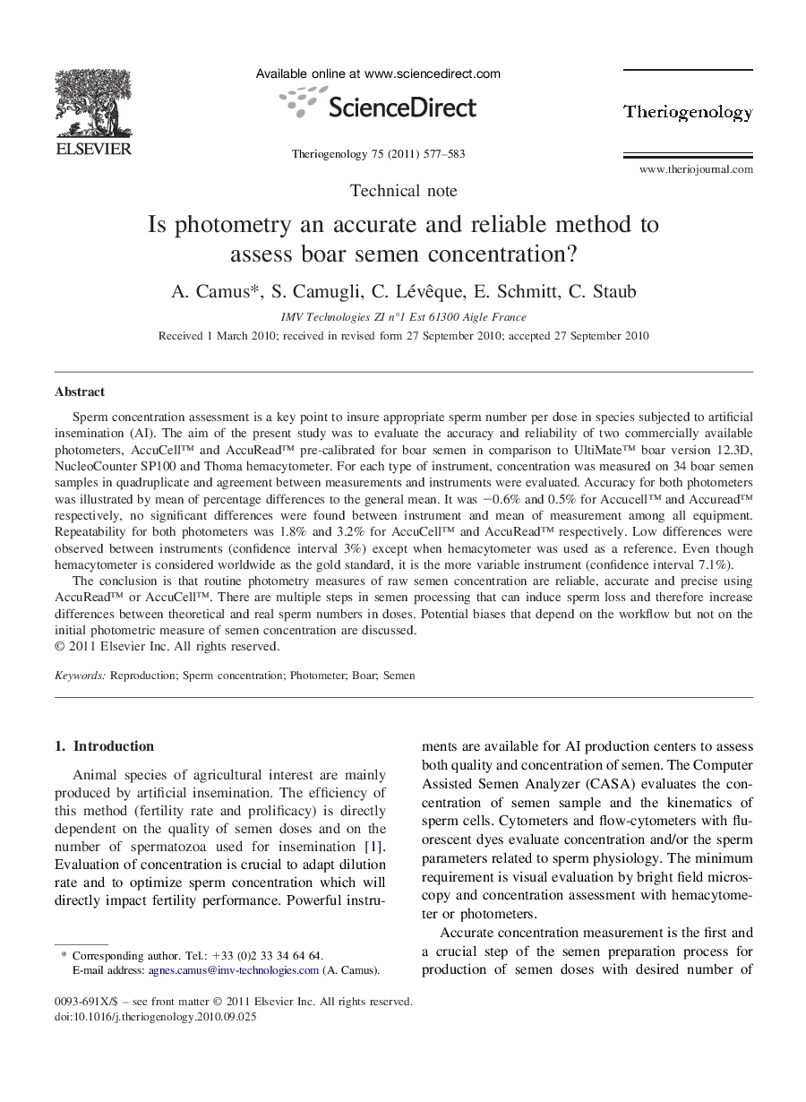 Is photometry an accurate and reliable method to assess boar semen concentration?