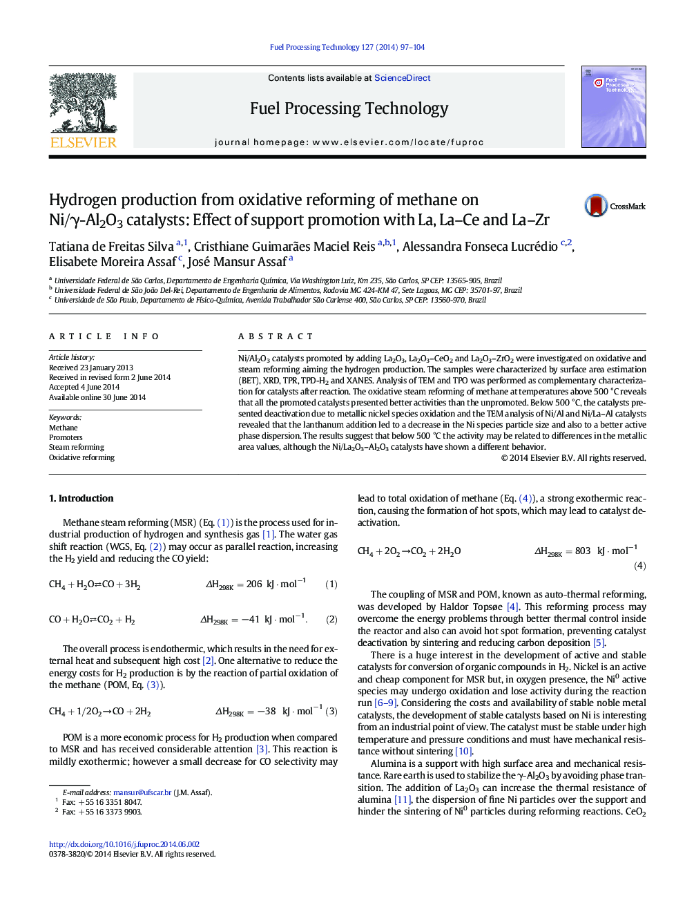 Hydrogen production from oxidative reforming of methane on Ni/γ-Al2O3 catalysts: Effect of support promotion with La, La–Ce and La–Zr