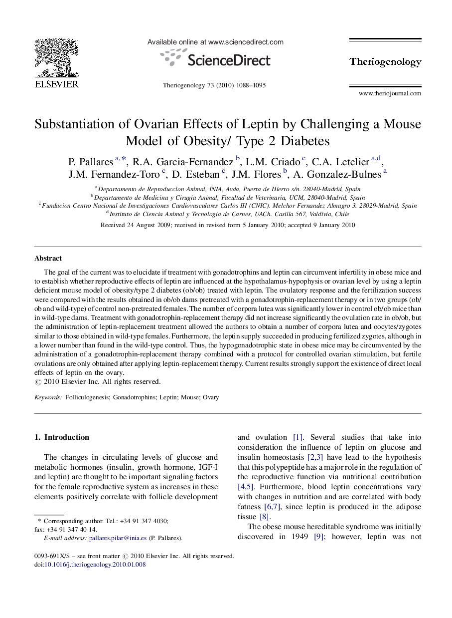 Substantiation of Ovarian Effects of Leptin by Challenging a Mouse Model of Obesity/ Type 2 Diabetes