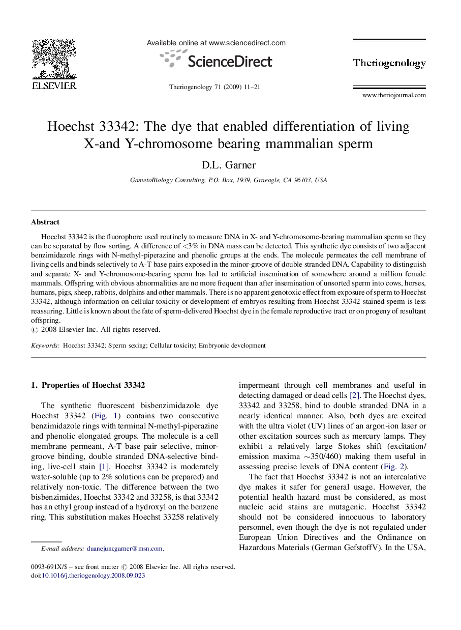 Hoechst 33342: The dye that enabled differentiation of living X-and Y-chromosome bearing mammalian sperm