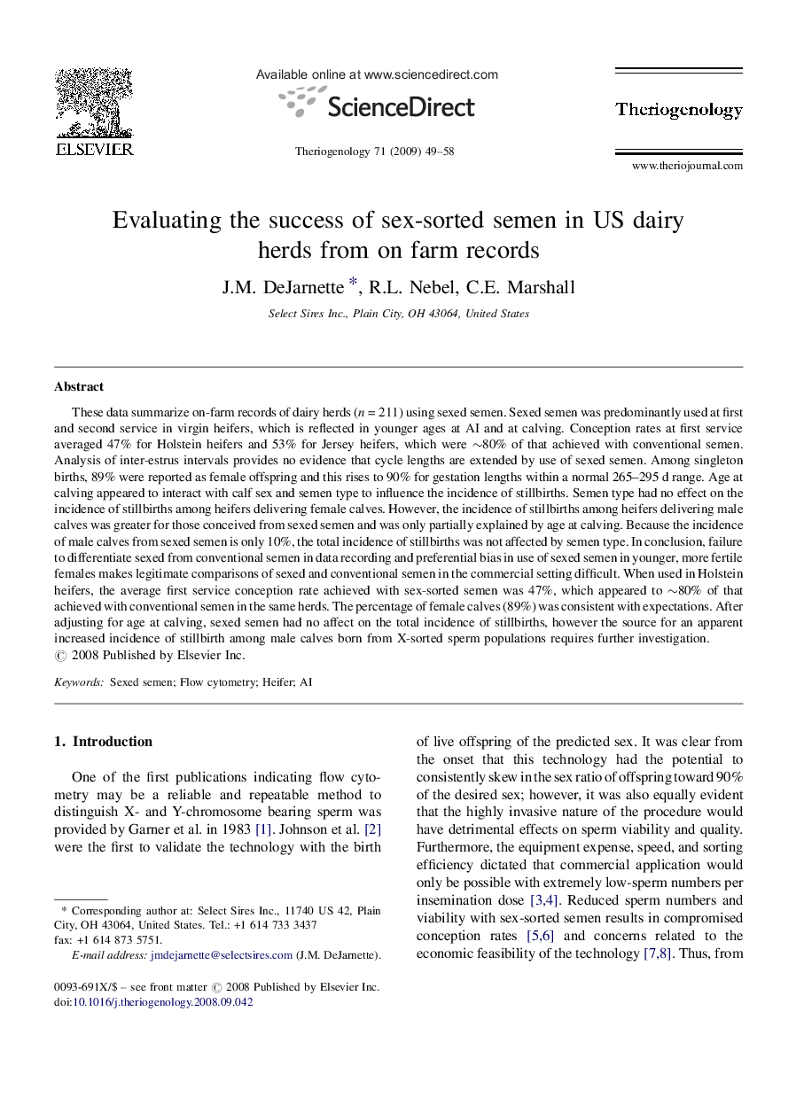 Evaluating the success of sex-sorted semen in US dairy herds from on farm records