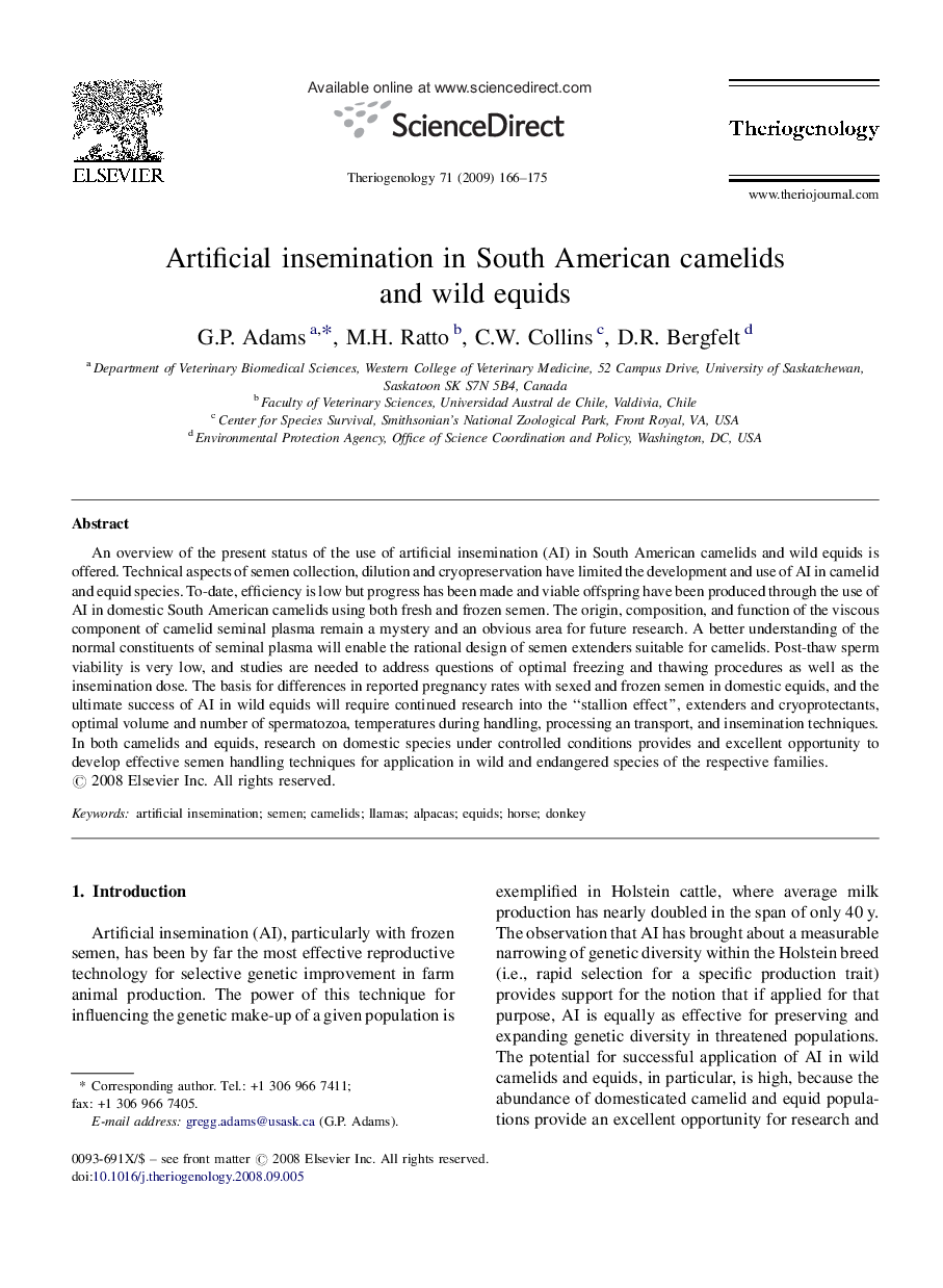 Artificial insemination in South American camelids and wild equids