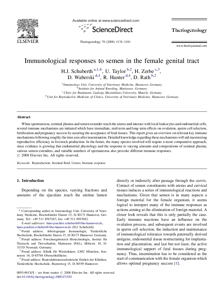 Immunological responses to semen in the female genital tract