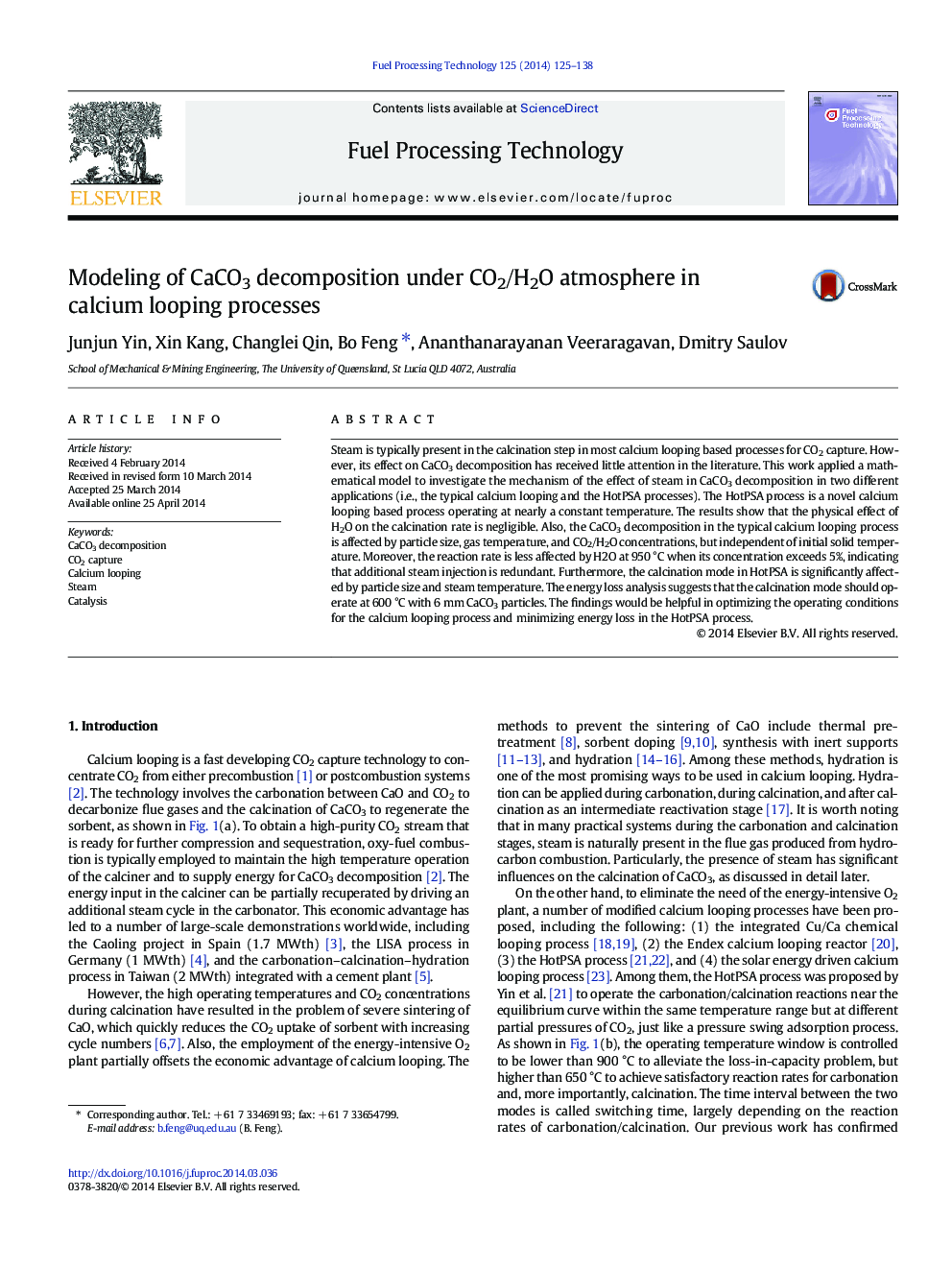 Modeling of CaCO3 decomposition under CO2/H2O atmosphere in calcium looping processes