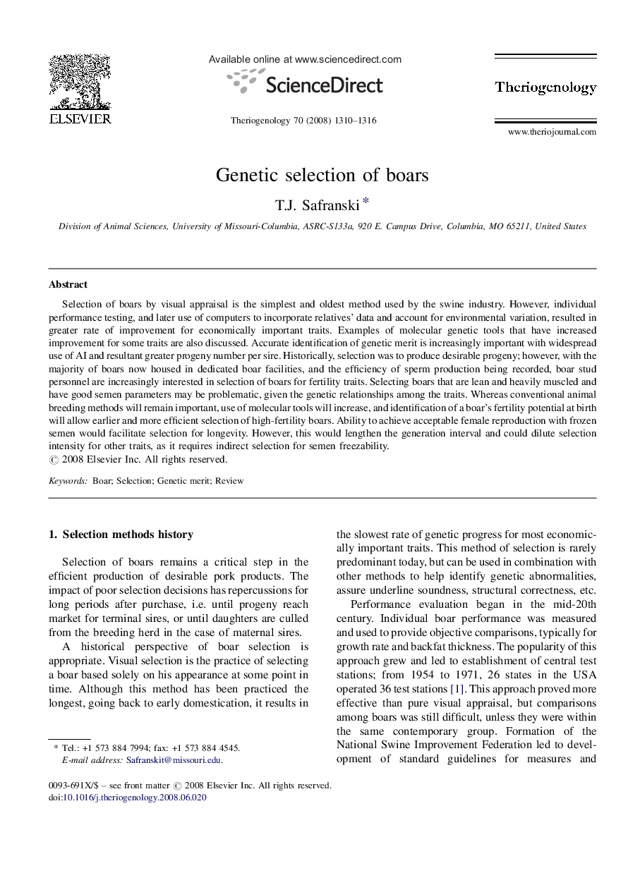 Genetic selection of boars