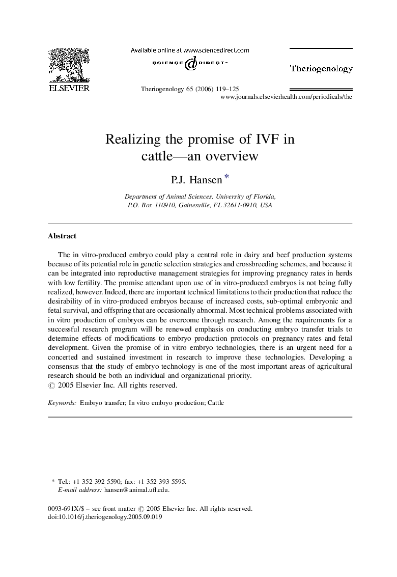 Realizing the promise of IVF in cattle—an overview