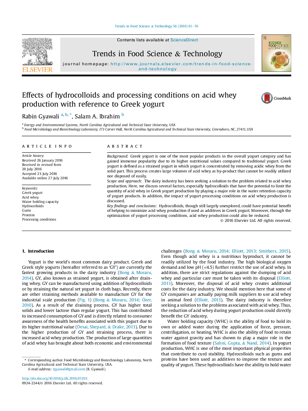 Effects of hydrocolloids and processing conditions on acid whey production with reference to Greek yogurt