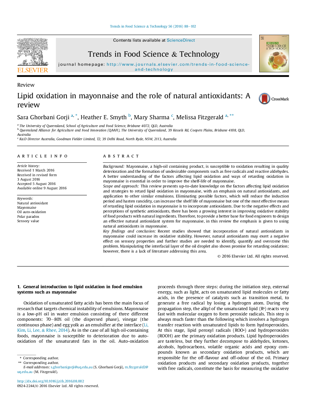 Lipid oxidation in mayonnaise and the role of natural antioxidants: A review