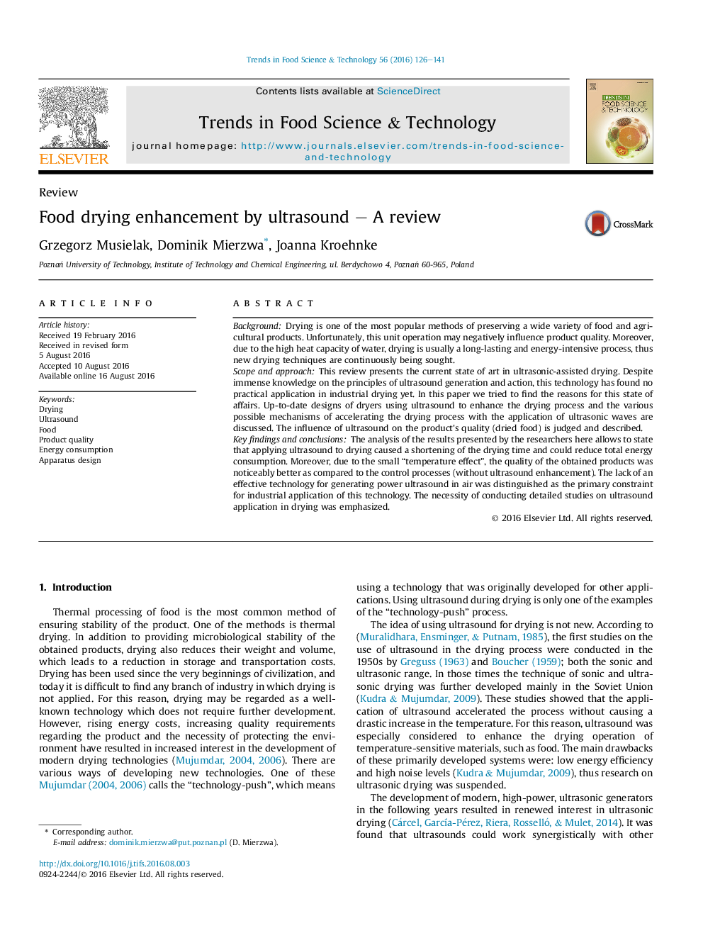 Food drying enhancement by ultrasound – A review