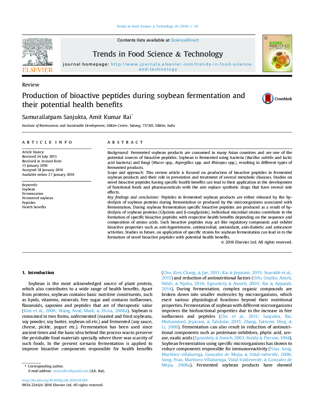 Production of bioactive peptides during soybean fermentation and their potential health benefits