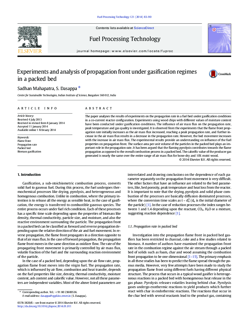 Experiments and analysis of propagation front under gasification regimes in a packed bed