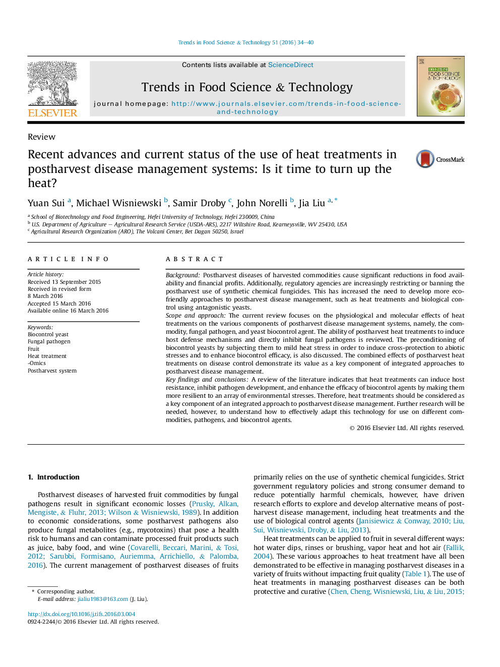 Recent advances and current status of the use of heat treatments in postharvest disease management systems: Is it time to turn up the heat?