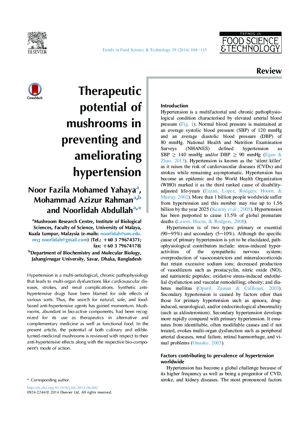 Therapeutic potential of mushrooms in preventing and ameliorating hypertension