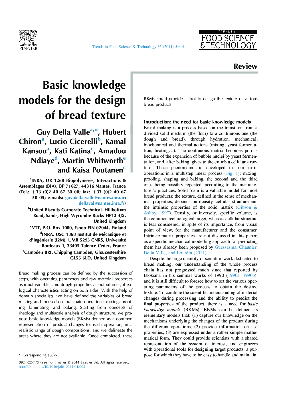 Basic knowledge models for the design of bread texture