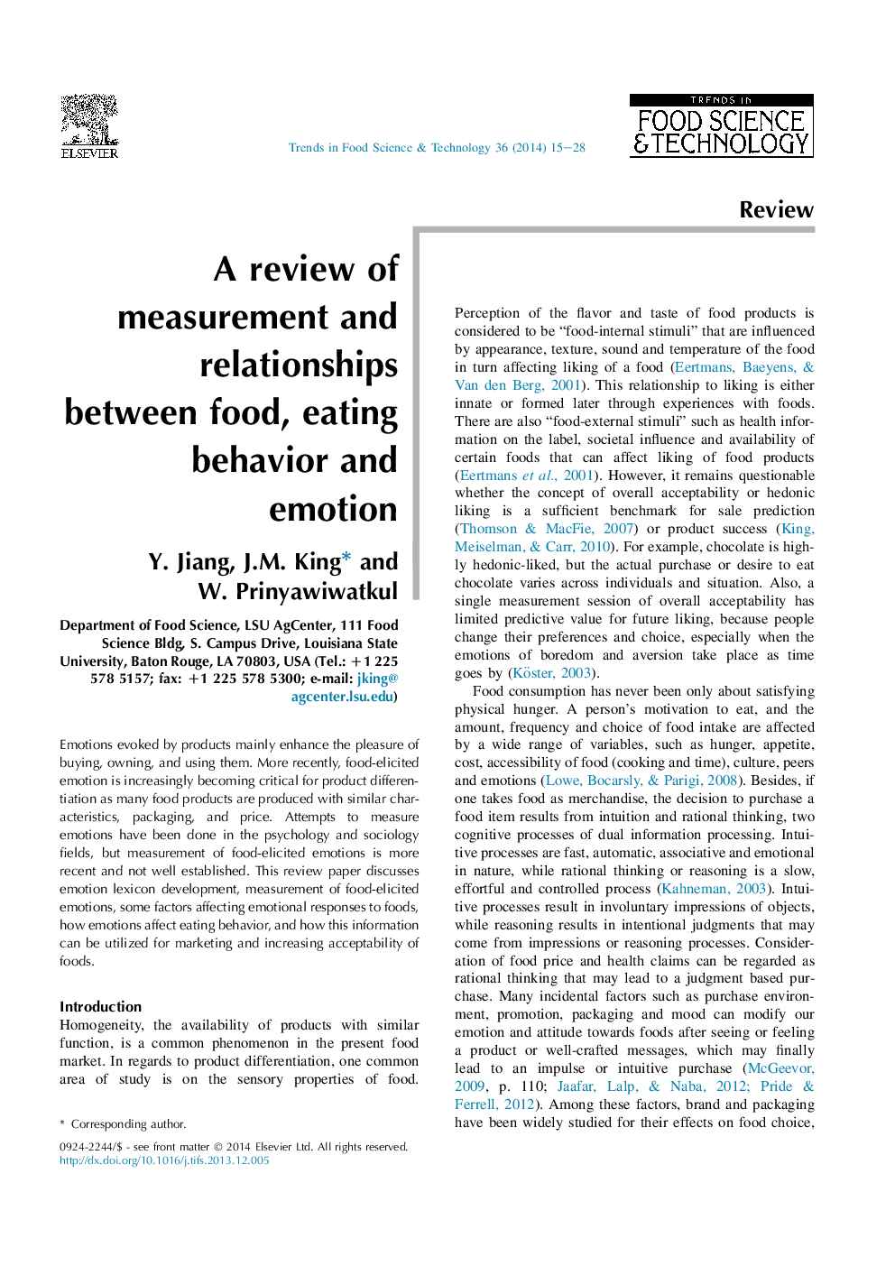 A review of measurement and relationships between food, eating behavior and emotion