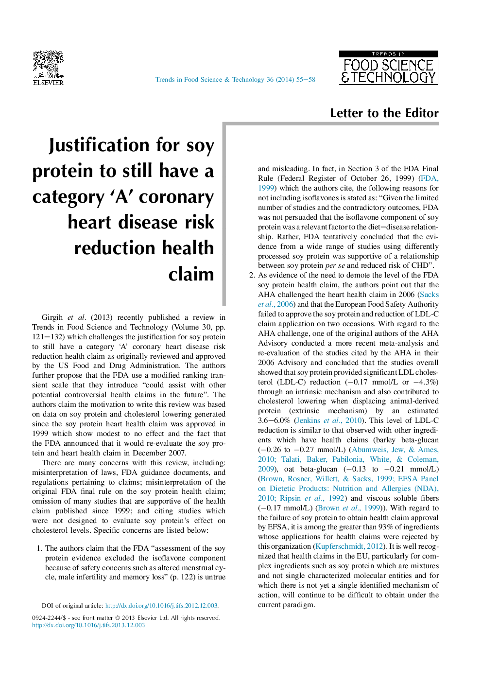 Justification for soy protein to still have a category 'A' coronary heart disease risk reduction health claim