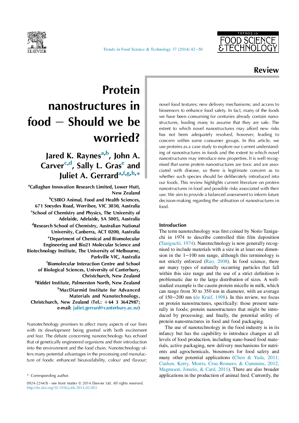 Protein nanostructures in food – Should we be worried?