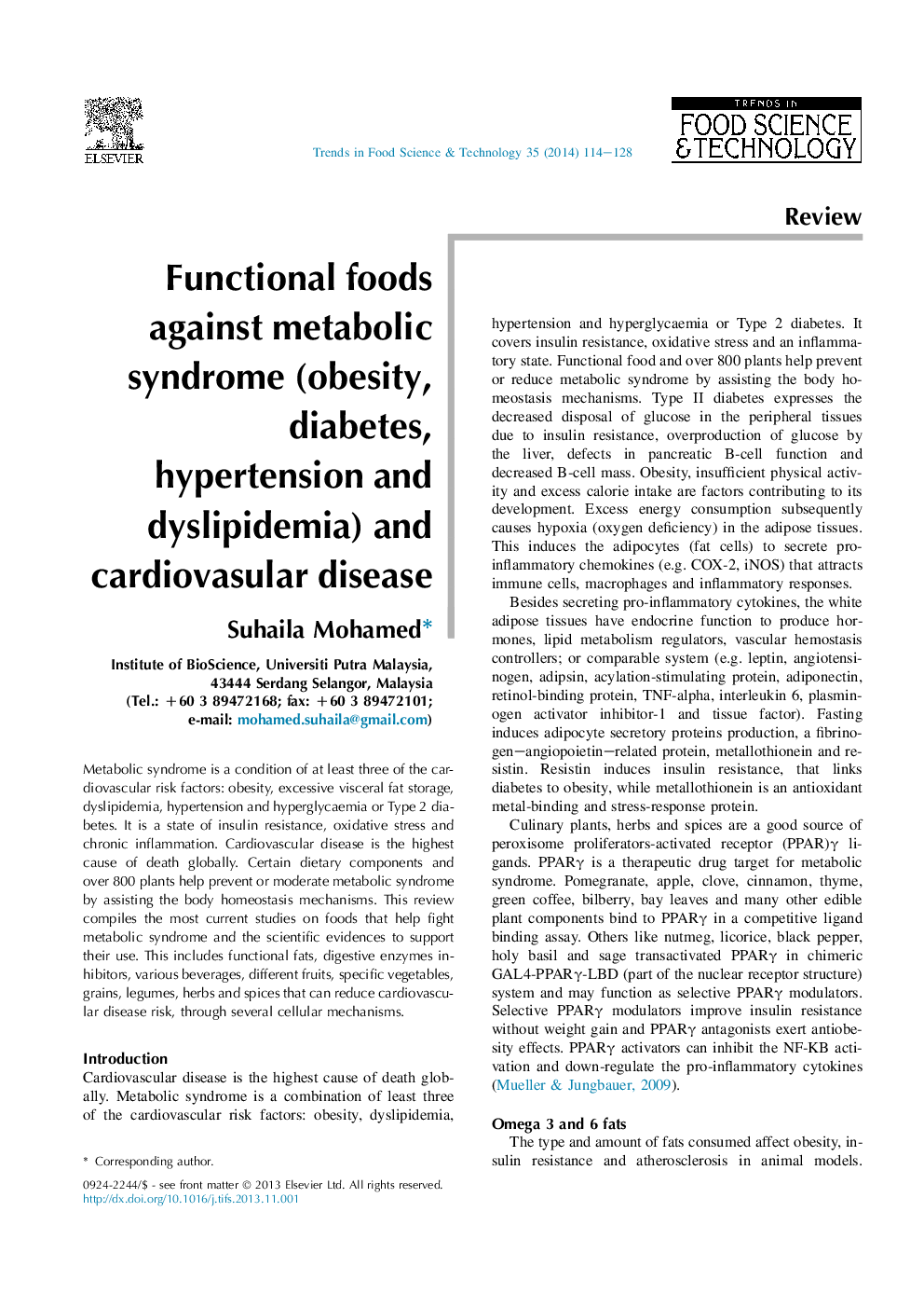 Functional foods against metabolic syndrome (obesity, diabetes, hypertension and dyslipidemia) and cardiovasular disease