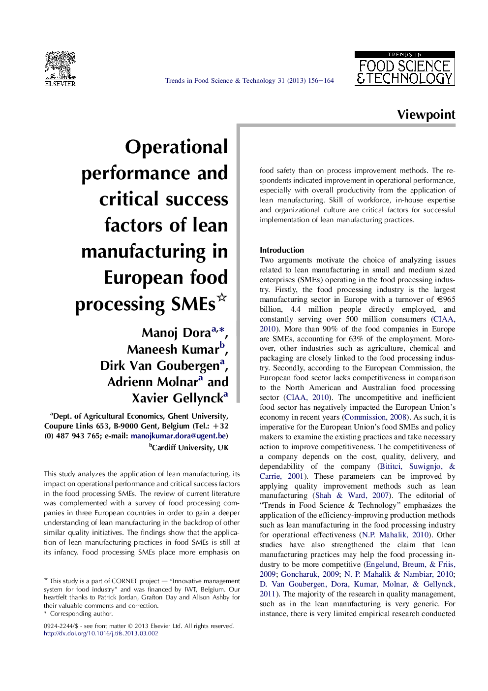 Operational performance and critical success factors of lean manufacturing in European food processing SMEs 