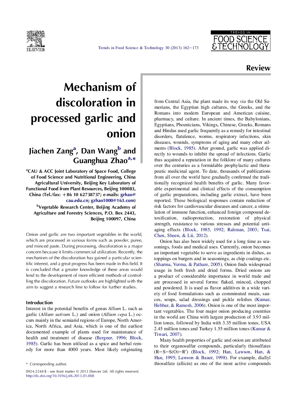Mechanism of discoloration in processed garlic and onion