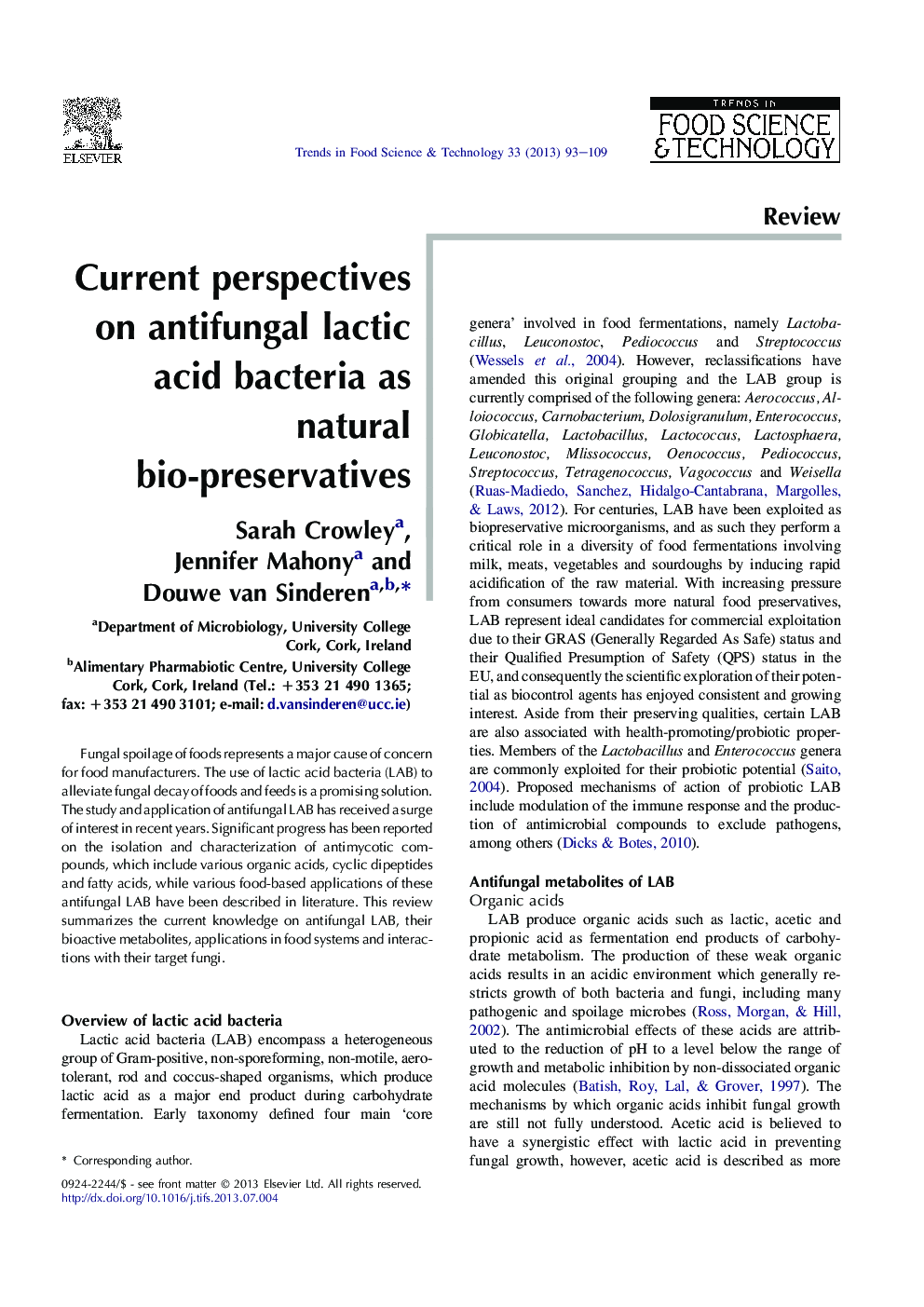 Current perspectives on antifungal lactic acid bacteria as natural bio-preservatives
