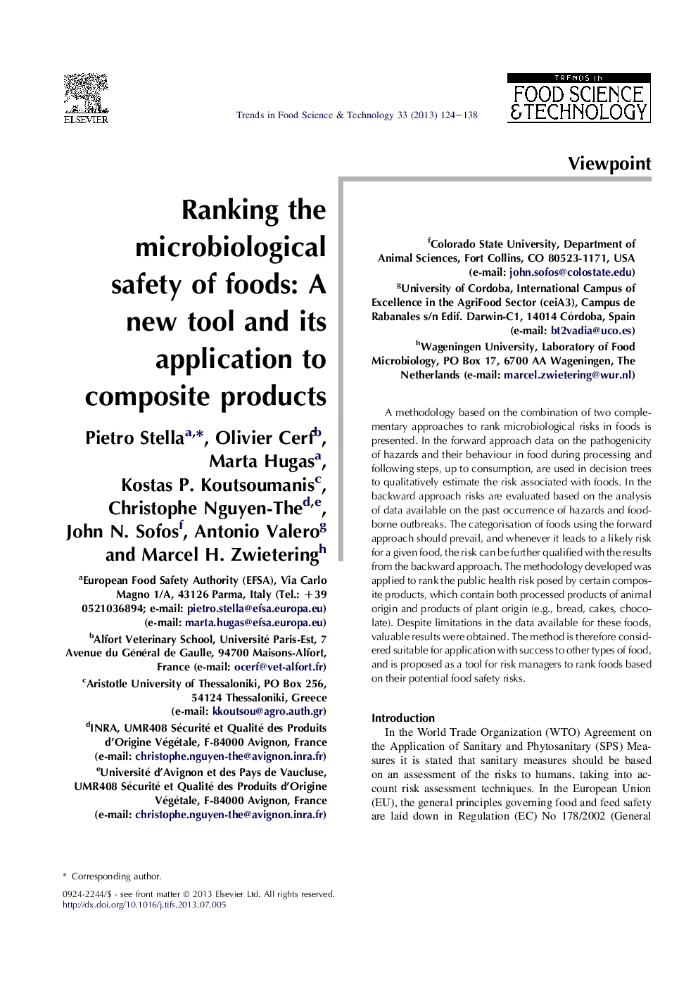 Ranking the microbiological safety of foods: A new tool and its application to composite products