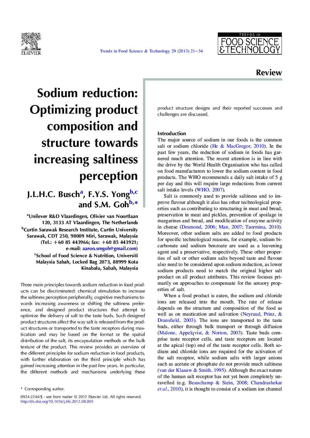 Sodium reduction: Optimizing product composition and structure towards increasing saltiness perception