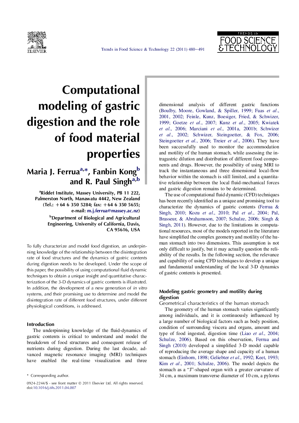 Computational modeling of gastric digestion and the role of food material properties