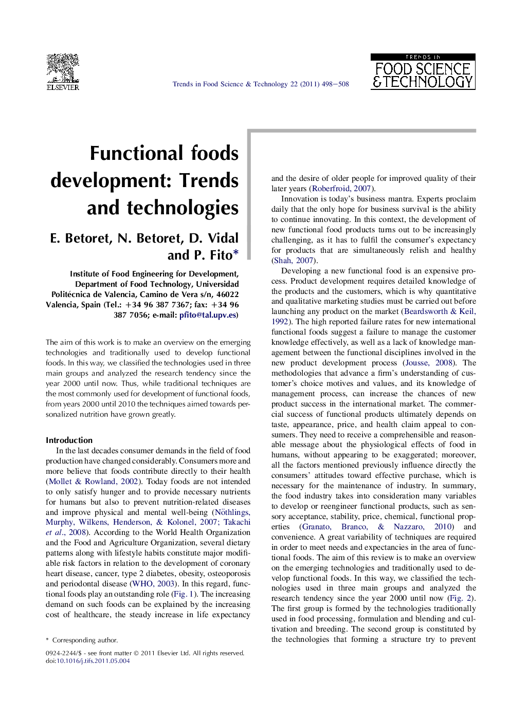 Functional foods development: Trends and technologies