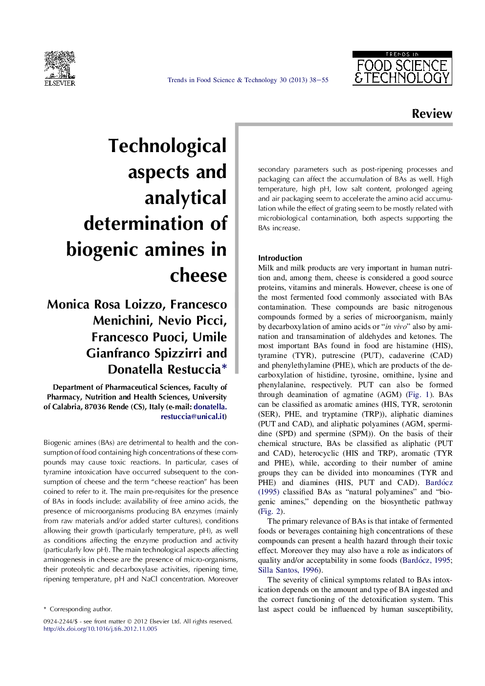 Technological aspects and analytical determination of biogenic amines in cheese