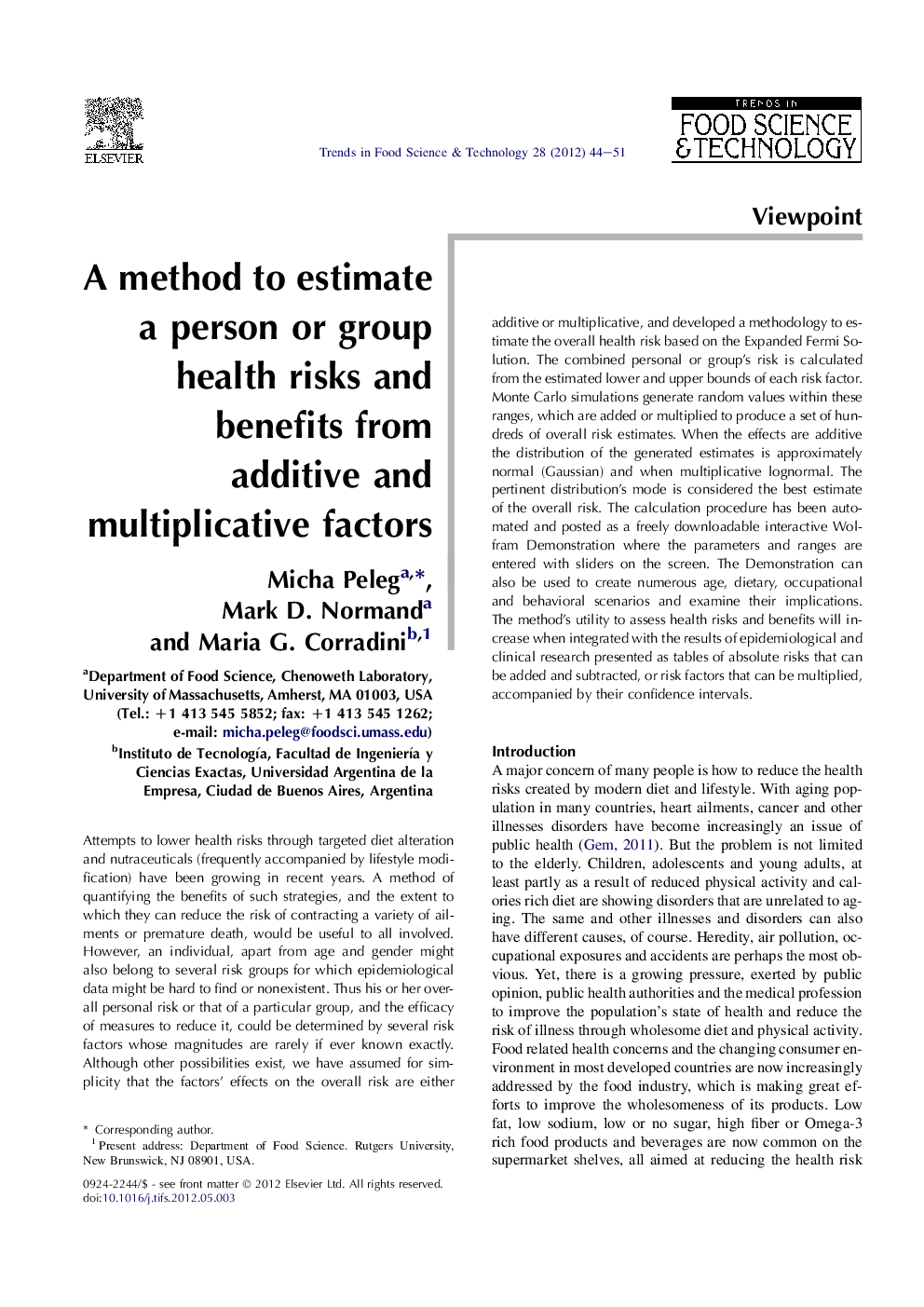 A method to estimate a person or group health risks and benefits from additive and multiplicative factors