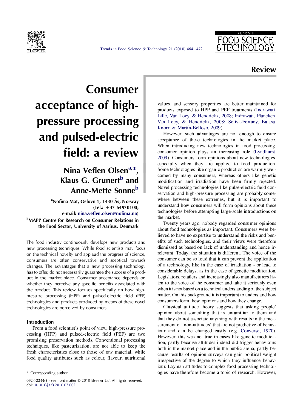 Consumer acceptance of high-pressure processing and pulsed-electric field: a review