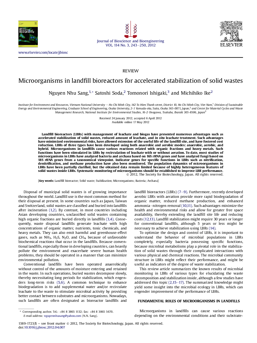 Microorganisms in landfill bioreactors for accelerated stabilization of solid wastes