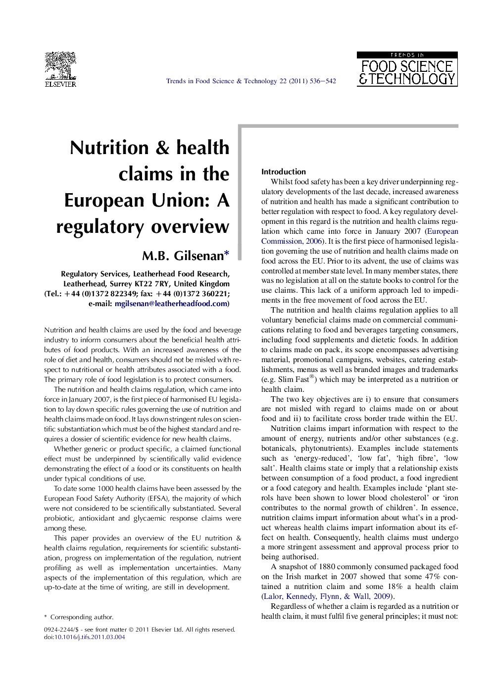 Nutrition & health claims in the European Union: A regulatory overview
