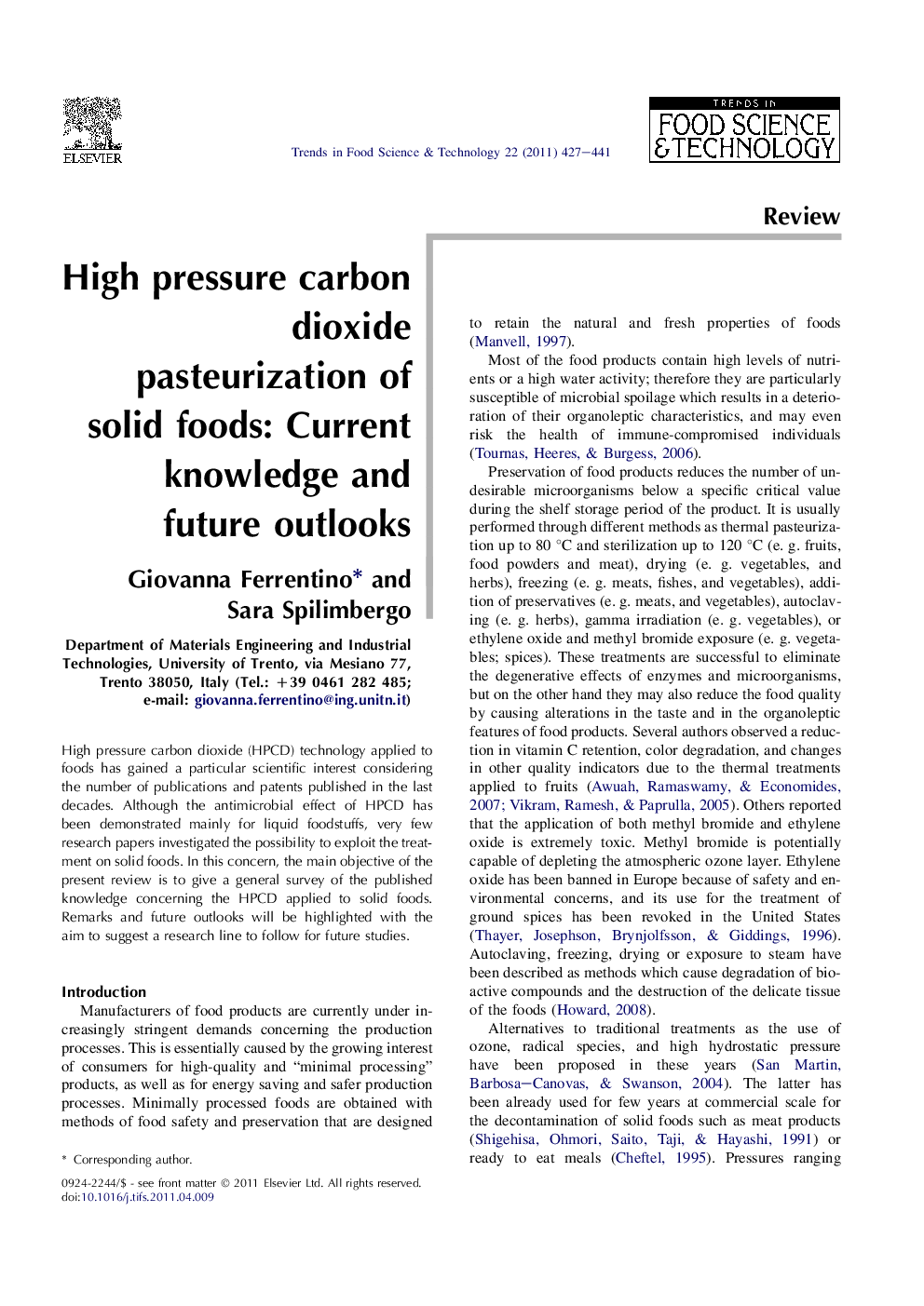 High pressure carbon dioxide pasteurization of solid foods: Current knowledge and future outlooks