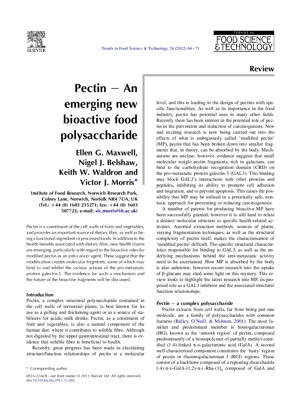 Pectin – An emerging new bioactive food polysaccharide