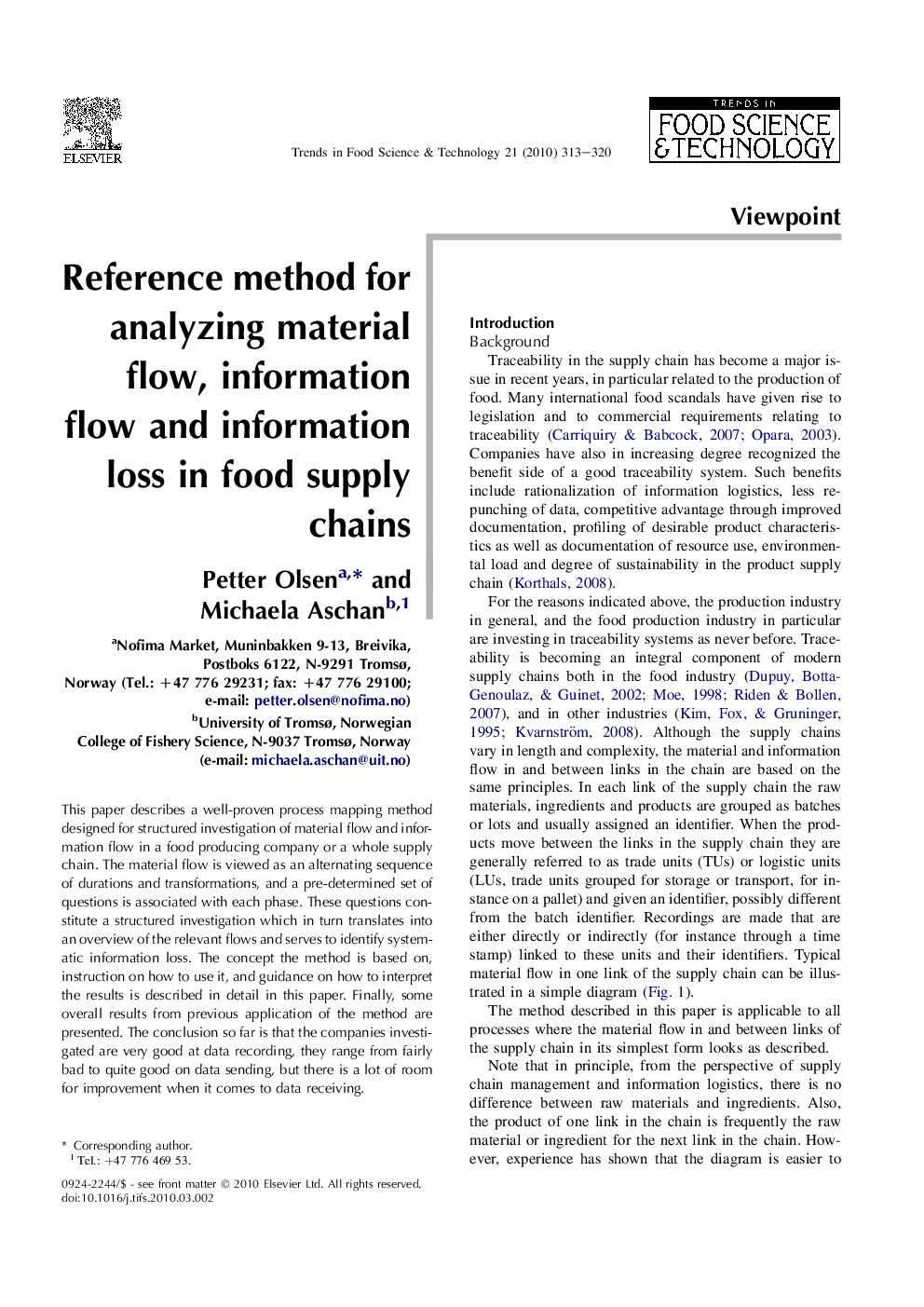 Reference method for analyzing material flow, information flow and information loss in food supply chains