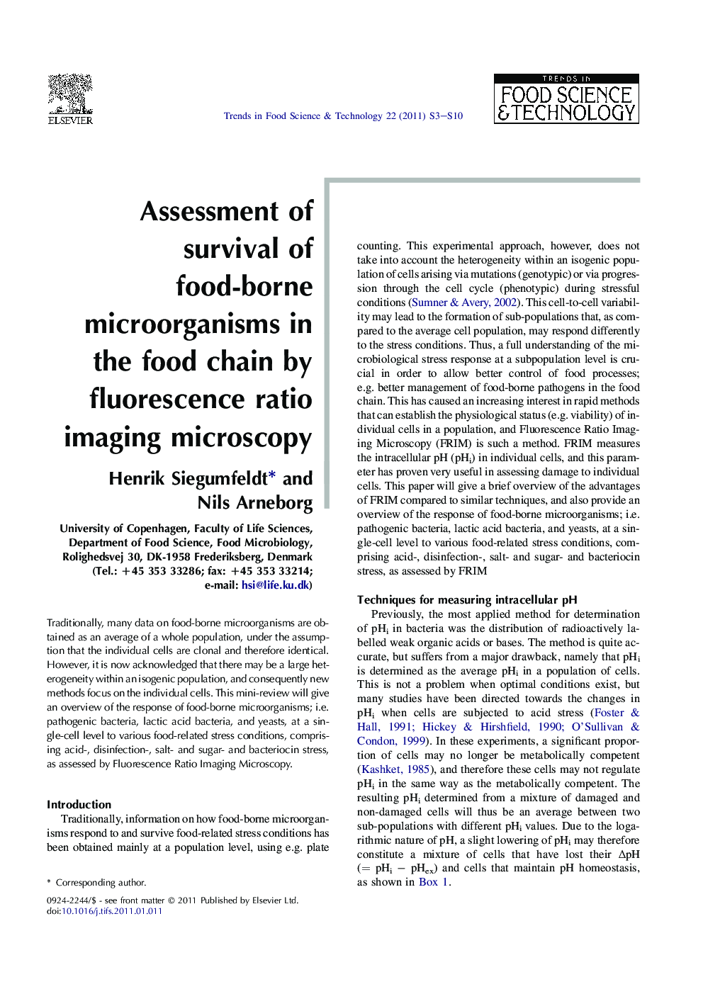Assessment of survival of food-borne microorganisms in the food chain by fluorescence ratio imaging microscopy